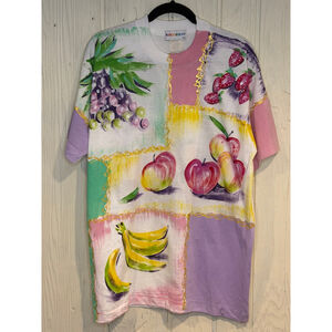 Women's KOLORWAY White Multi-color Fruit Patchwork Short Sleeve Tee Size 2